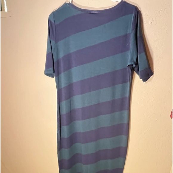 LulaRoe Green/ Navy Bodycon midi Dress Sz L - Picture 3 of 5